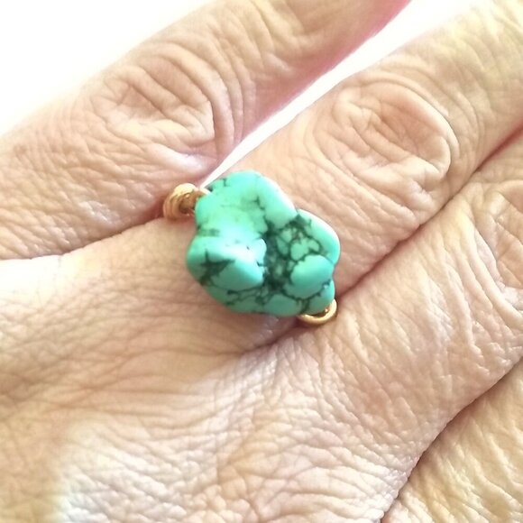 Size 8 ~ Turquoise Magnesite Nugget Ring! Boho  meets Bougie Beachside Charm! - Picture 4 of 13